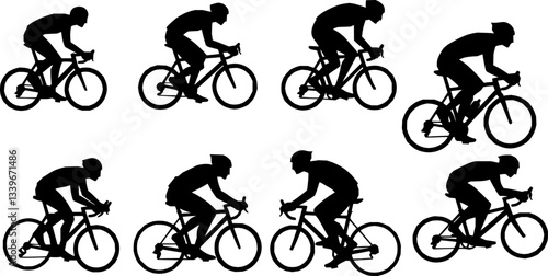 high quality race bicyclist silhouette - vector. Transparent background PNG, cutout
