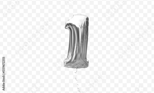 Silver number one balloon with shiny reflective surface. Perfect for birthdays, anniversaries, festive and anniversary celebrations. Party decoration graphic element. Vector illustration