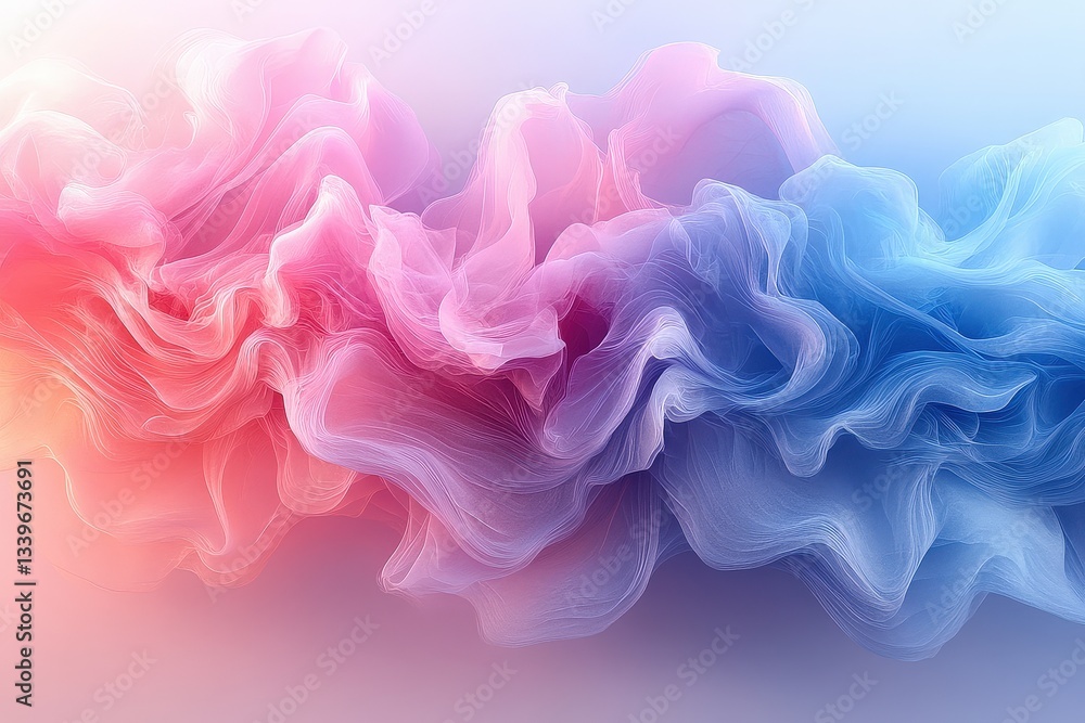 Fototapeta premium Soft Gradients of Pink and Blue Ink Blend Seamlessly, Creating a Dreamy Atmosphere With Evolving Patterns and Textures Against a Pastel Background