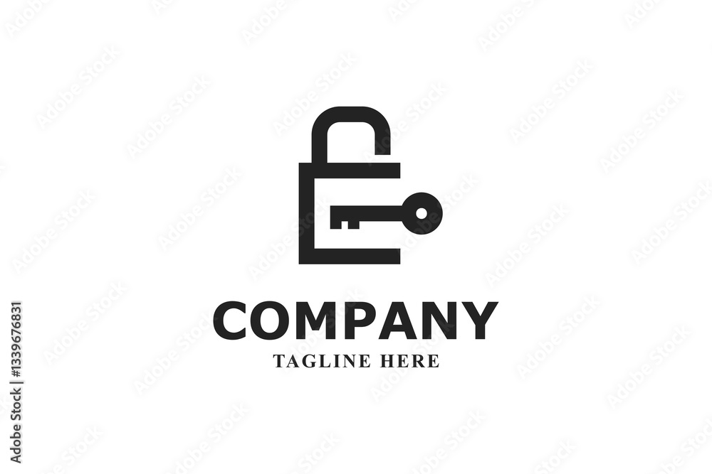 letter e padlock and key security logo letter e padlock and key security logo