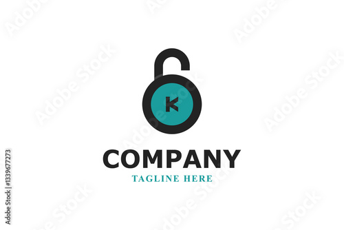 letter k minimal security padlock logo