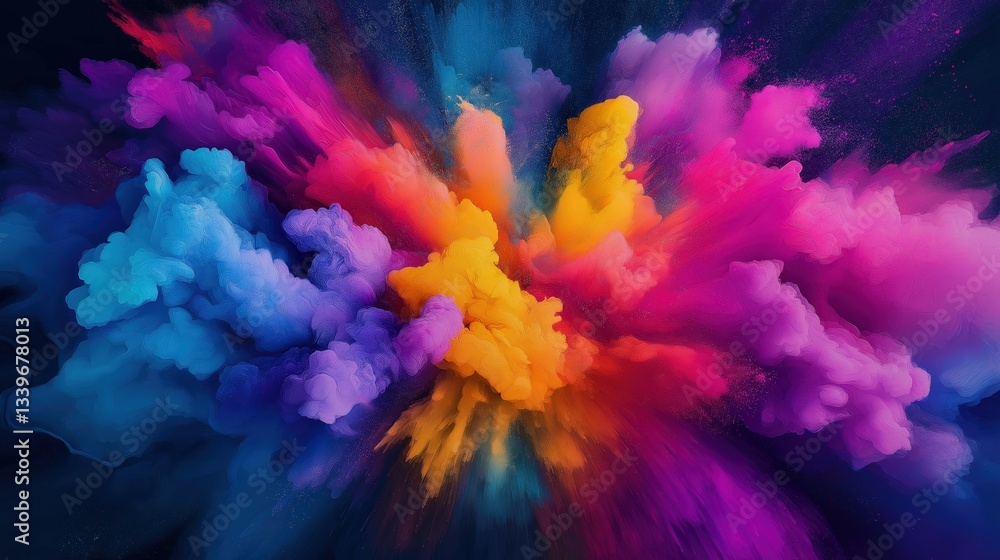 Fototapeta premium Vibrant abstract explosion of colorful clouds on dark background