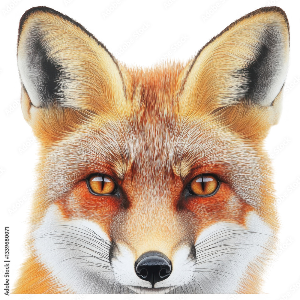 Fototapeta premium The Fox's Gaze: A mesmerizing portrait of a cunning fox, its fiery orange eyes peering directly at the viewer, showcasing the animal's intelligence and wild spirit.
