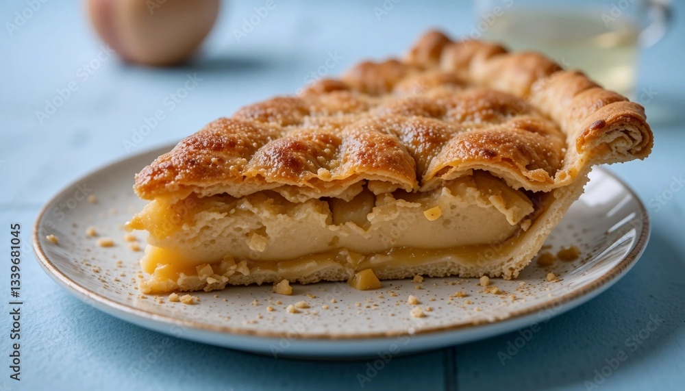 Tasty homemade apple pie on blue background Tasty homemade apple pie on blue background
