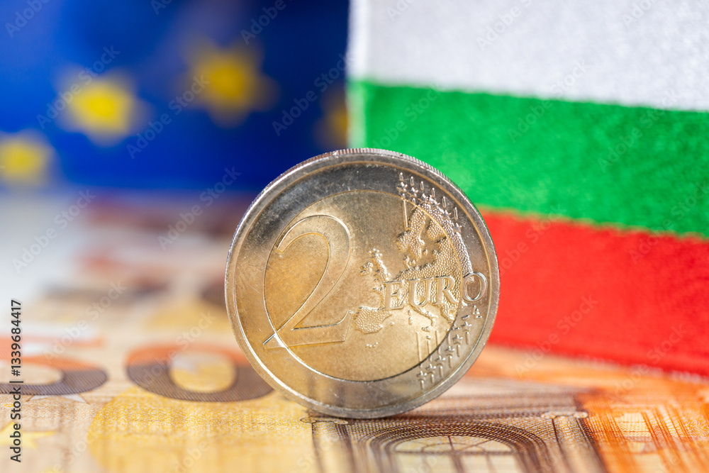 Euro Bulgaria. Financial concept. Adoption of the common European currency by Bulgaria