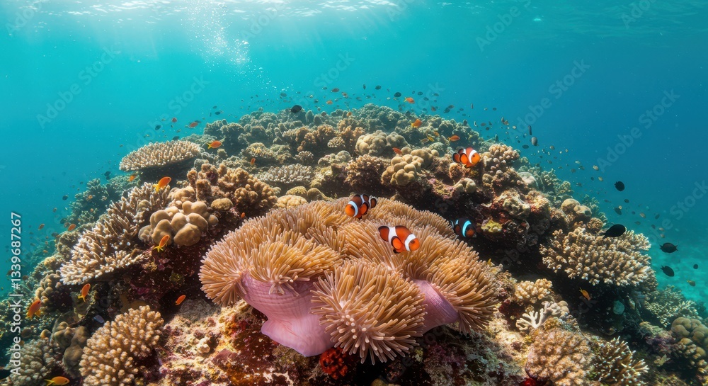 custom made wallpaper toronto digitalClownfish Swimming Around Anemone on Vibrant Coral Reef Underwater Scene