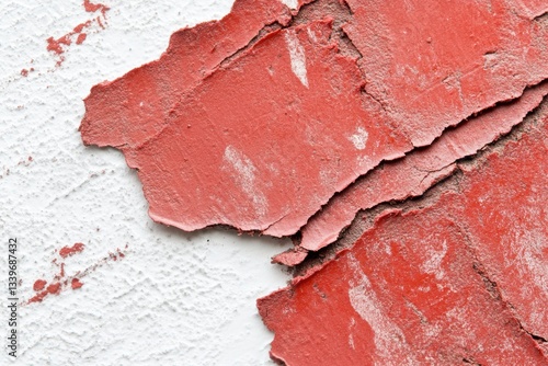 古い壁の剥がれた部分が見える赤いペイントと白い下地のテクスチャー