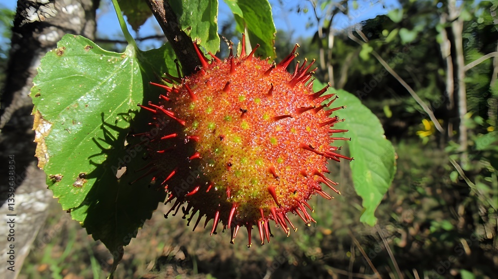 Vibrant Red and Green Spiky Fruit Closeup Nature Photography Vibrant Red and Green Spiky Fruit Closeup Nature Photography
