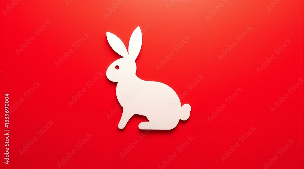 Happy Easter greeting card with white paper cut Easter Bunny isolated on a red background, copy space Happy Easter greeting card with white paper cut Easter Bunny isolated on a red background, copy space
