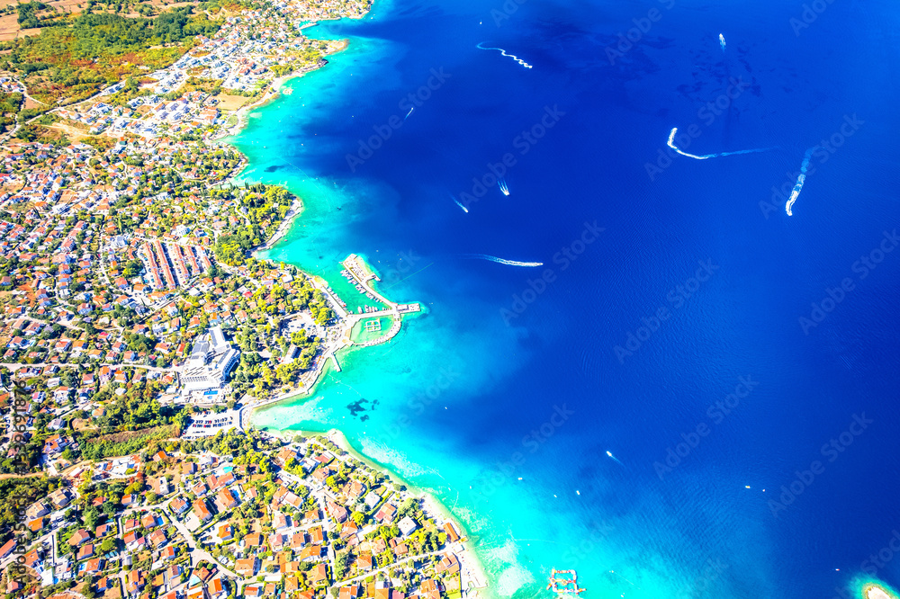 Croatia. Aerial panoramic view of Malinska on Krk island, summer destination in Kvarner
