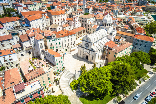 Croatia. Sibenik saint James cathedral aerial view, UNESCO world heritage site