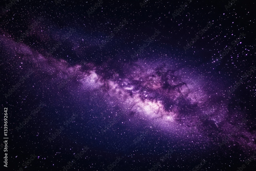 Fototapeta premium Cosmic expanse of the Milky Way galaxy. A vibrant tapestry of purple and violet nebulae, filled with countless stars