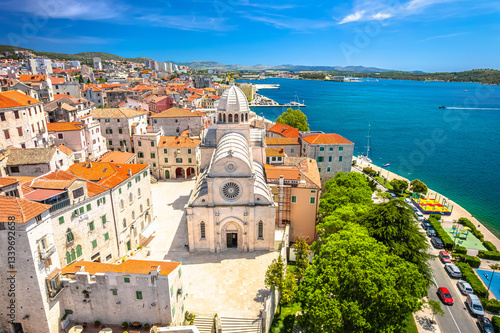 Croatia. Sibenik saint James cathedral aerial view, UNESCO world heritage site