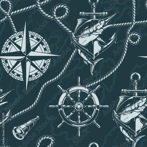 Nautical design with fish and sea elements