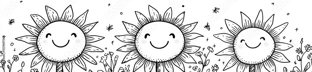 A hand-drawn, monochrome cartoon sun, set against a black background as an isolated doodle A hand-drawn, monochrome cartoon sun, set against a black background as an isolated doodle