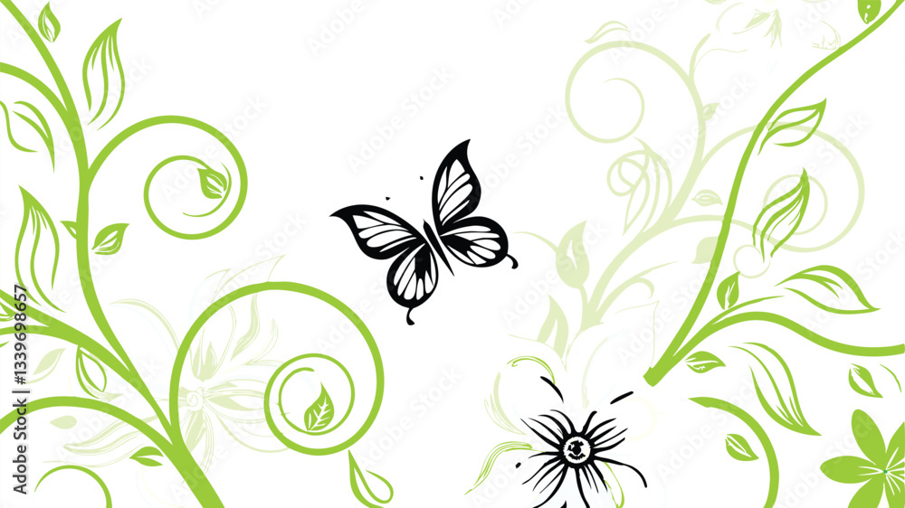 Fototapeta premium floral background with butterflies vector 
