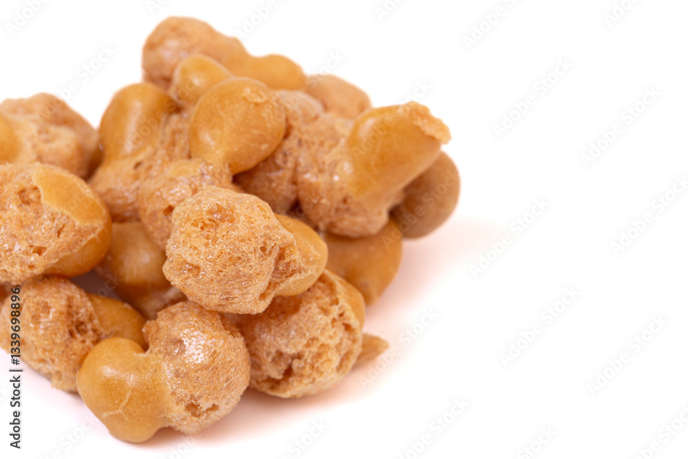 Freeze Dried Small Candy Coated Freeze Dried Caramels Isolated on a White Background Freeze Dried Small Candy Coated Freeze Dried Caramels Isolated on a White Background