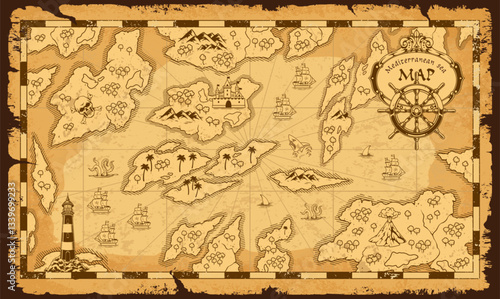 Exploration map of islands and ships