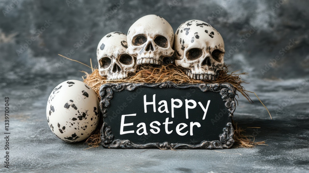 Fototapeta premium Easter skulls with message in dark background