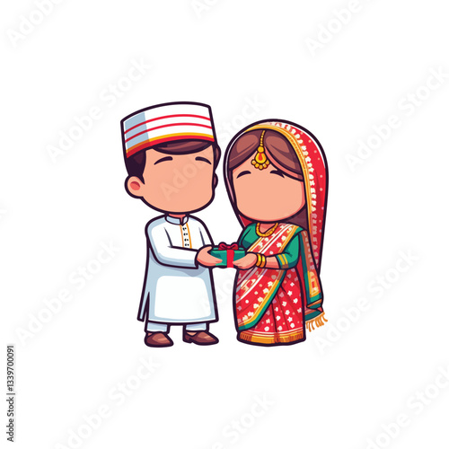 Bangladesh traditional couple vector , a man wearing a Panjabi and Pajama & woman wearing sari