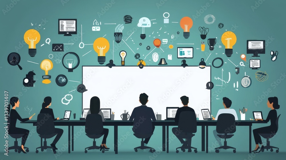 Team collaborating on new ideas in a modern office environment Team collaborating on new ideas in a modern office environment