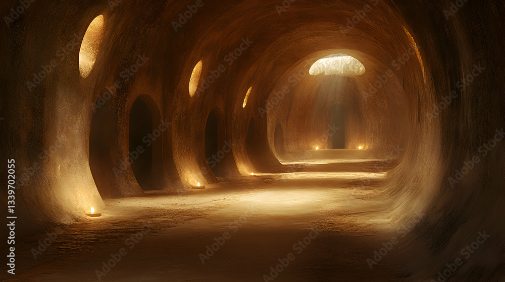 The eerie silence of a desert labyrinth, with narrow sandstone passages glowing softly under twilight hues The eerie silence of a desert labyrinth, with narrow sandstone passages glowing softly under twilight hues