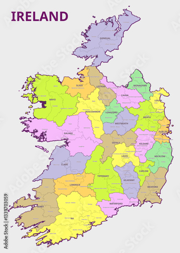 Isolated administrative divisions map of Ireland