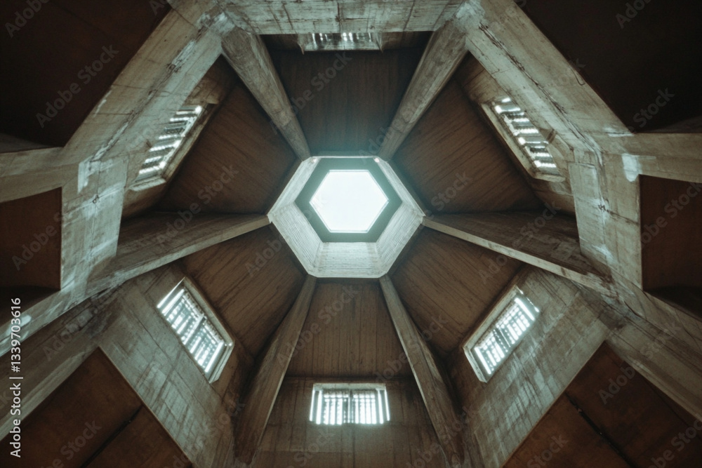 Obraz premium There is a circular building with a skylight in the middle