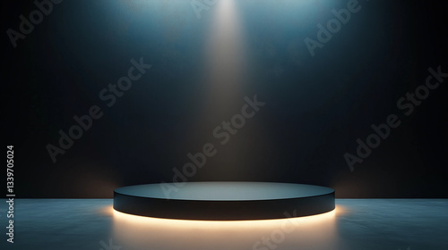 Dramatic Lighting Showcase Podium: Empty Stage for Product Presentation, Mockup, Elegant Display,   