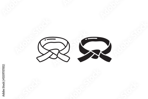 Black and Outline Martial Arts Belt Icon Vector