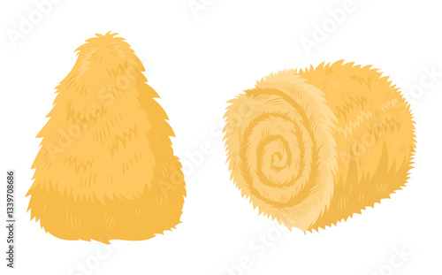 Hay set cartoon for farm, hay food for cows and other animals, decor, illustration