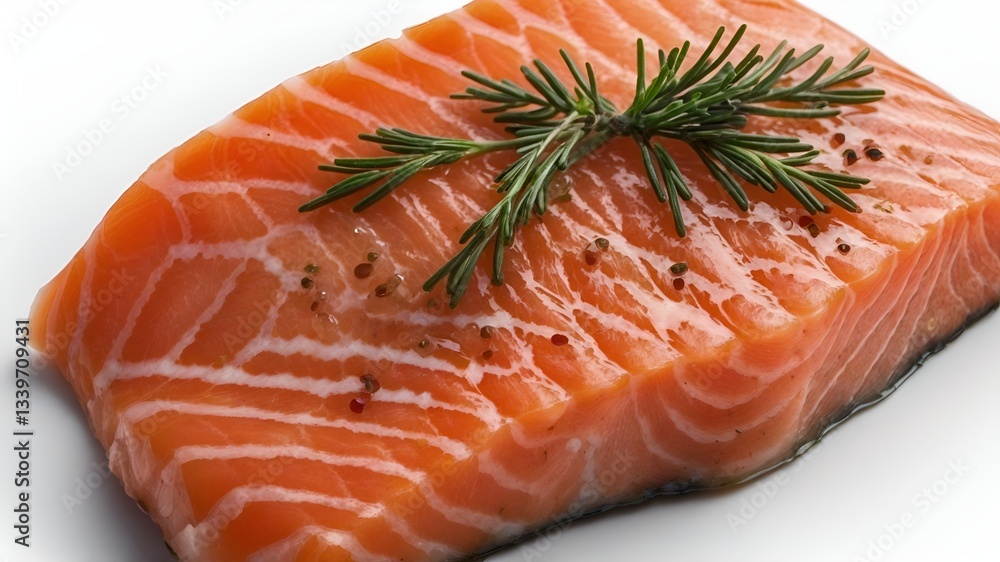 Fresh salmon fillet. Salmon steak. Fresh Raw Salmon Fillet with Rosemary Sprig Isolated on White Background Fresh salmon fillet. Salmon steak. Fresh Raw Salmon Fillet with Rosemary Sprig Isolated on White Background