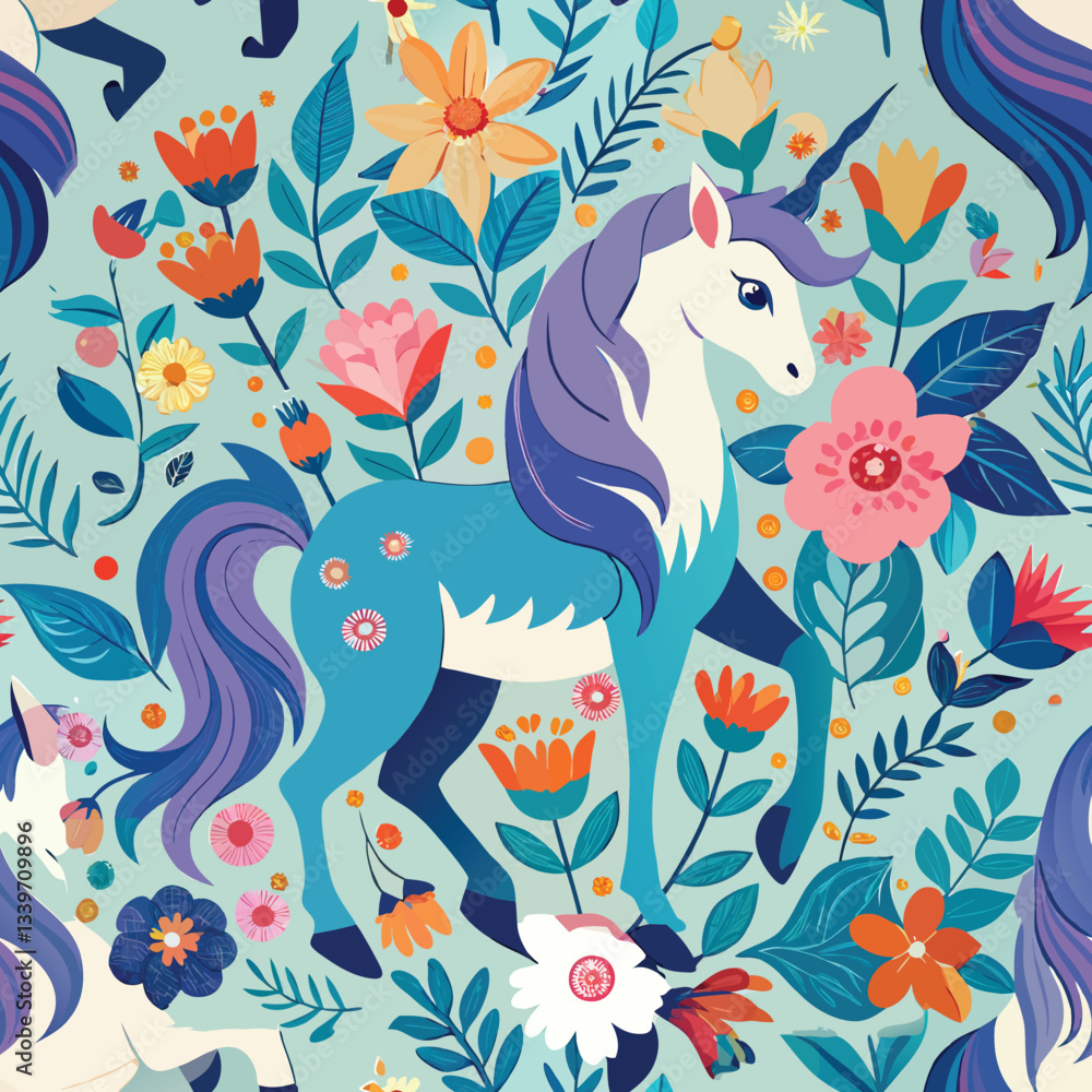 Obraz premium vector seamless pattern with hoarse and flowers