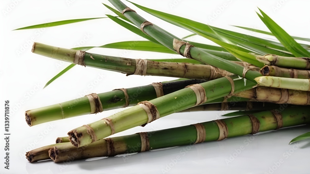 Fototapeta premium Close up Sugarcane sticks on white background.