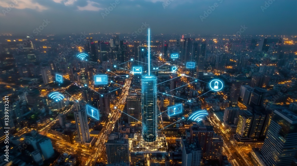 Fototapeta premium Smart City with 5G Technology 