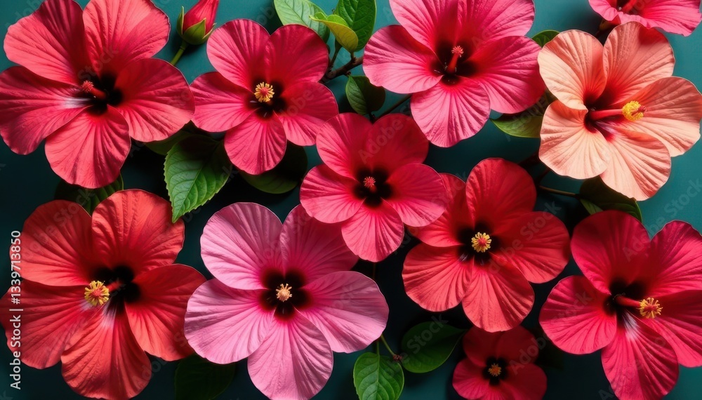 custom made wallpaper toronto digitalBold hibiscus blossoms arranged in a square grid , wallpaper, bright, art