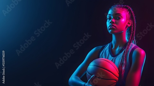 Wallpaper Mural Young Woman Basketball Player Neon Lighting Portrait Torontodigital.ca