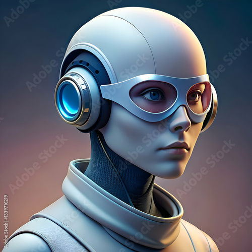 A futuristic female with sleek white headphones.