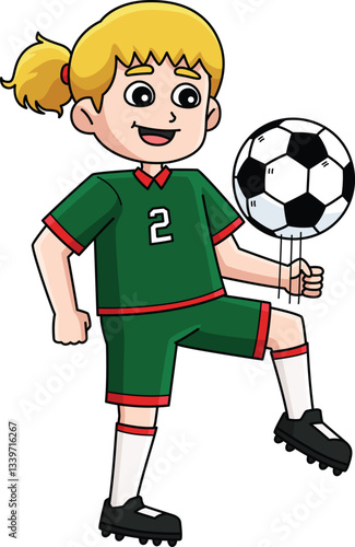 Female Soccer Player Dribbling with Knee Clipart 