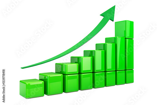 Free Download 3D bar chart with green rising bars, symbolizing business growth, success, financial progress, analytics, investment, and data visualization in economic sectors
 - GFXLoad