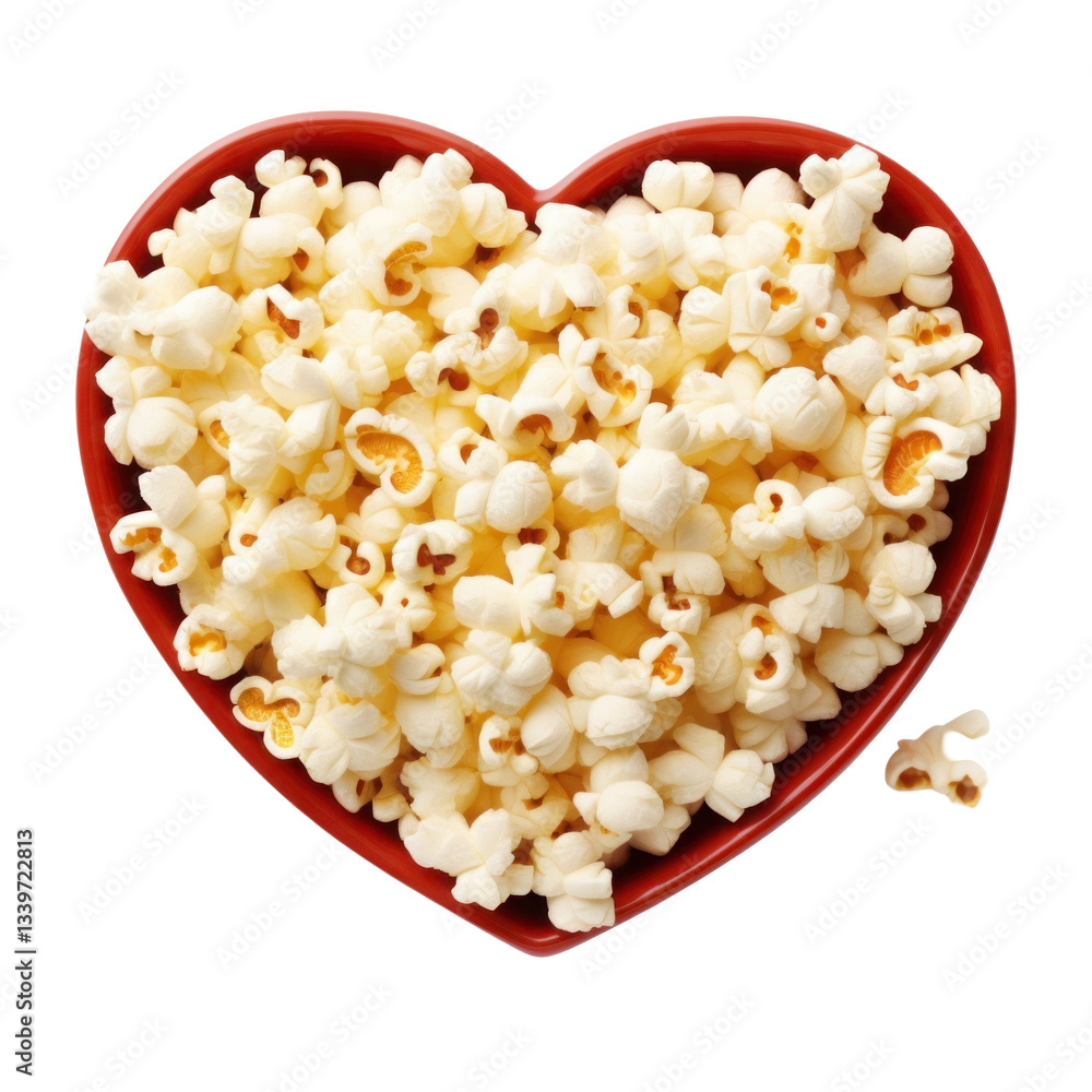 Heart shaped bowl of popcorn on transparent background Heart shaped bowl of popcorn on transparent background