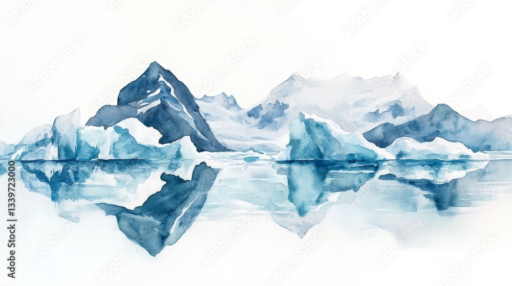 Obraz premium Serene Glacier Lagoon Reflections - Iceland's glacial beauty, serene water, majestic icebergs, tranquil atmosphere, nature's masterpiece