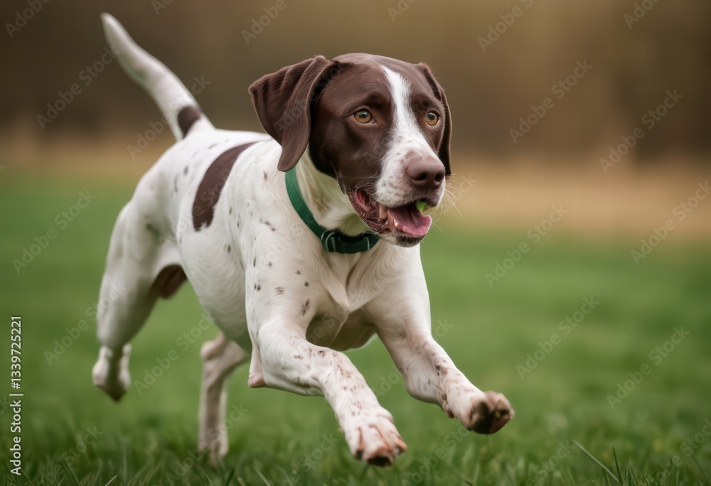 Italian Pointer running in the countryside on green grass, doggy playing outdoors in the nature on meadown Italian Pointer running in the countryside on green grass, doggy playing outdoors in the nature on meadown