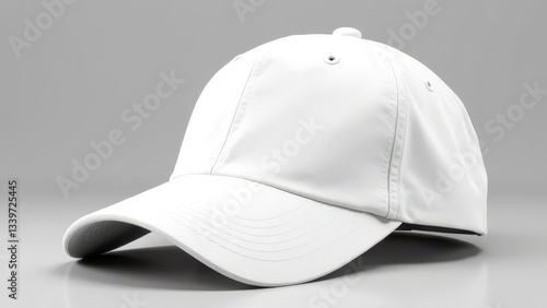
Snapback baseball cap mockup, white baseball cap on grey background