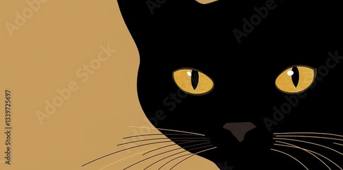 A stylized image depicting the face of a black cat