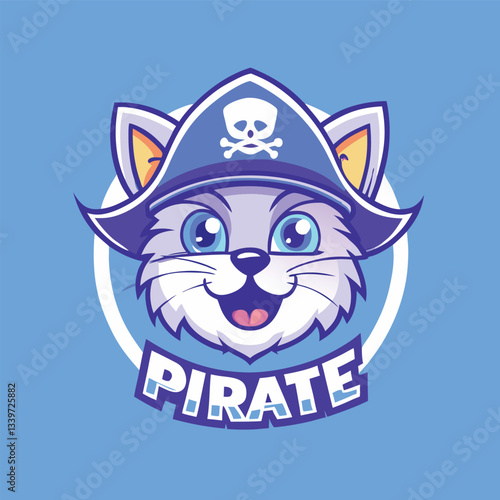 Pirate Cat Mascot Logo Template in Cartoon Style for Brand Identity