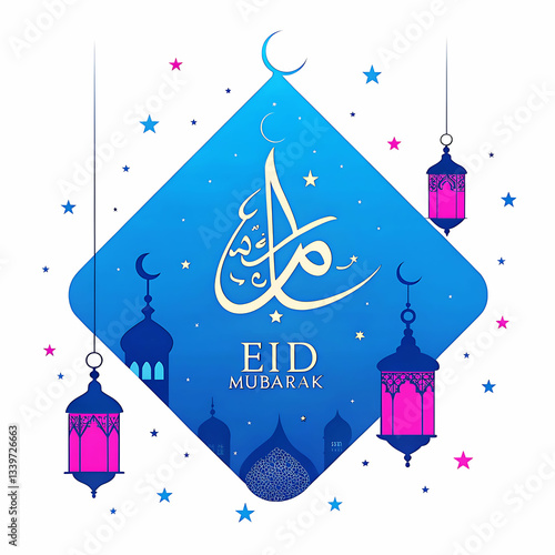 Eid mubarak greeting card background design. Origami Design Paper Craft Happy Eid Mubarak Ramadan Background.