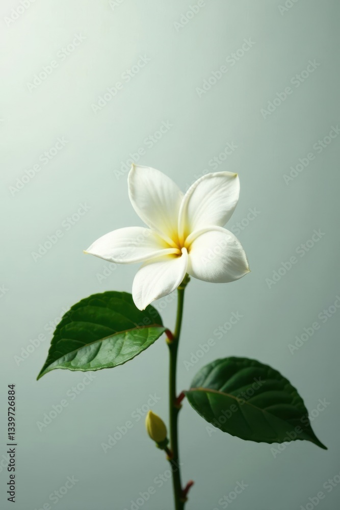 A delicate jasmine flower blooming in solitude on white, serene, floral A delicate jasmine flower blooming in solitude on white, serene, floral