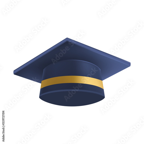 Realistic Blue graduate cap. 3D Graduation Doctoral hat.