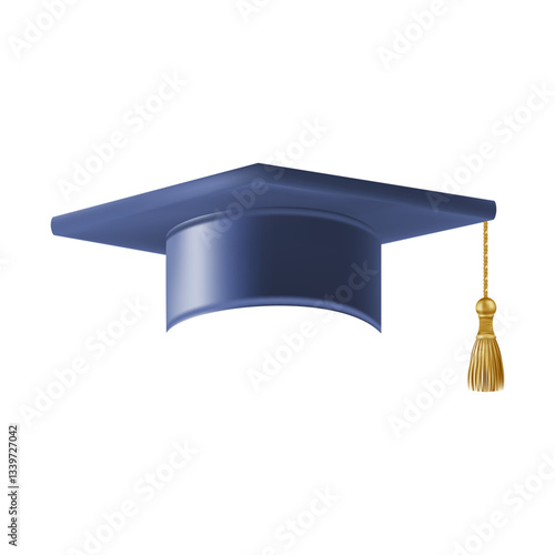 Realistic Blue graduate cap. 3D Graduation Doctoral hat.
